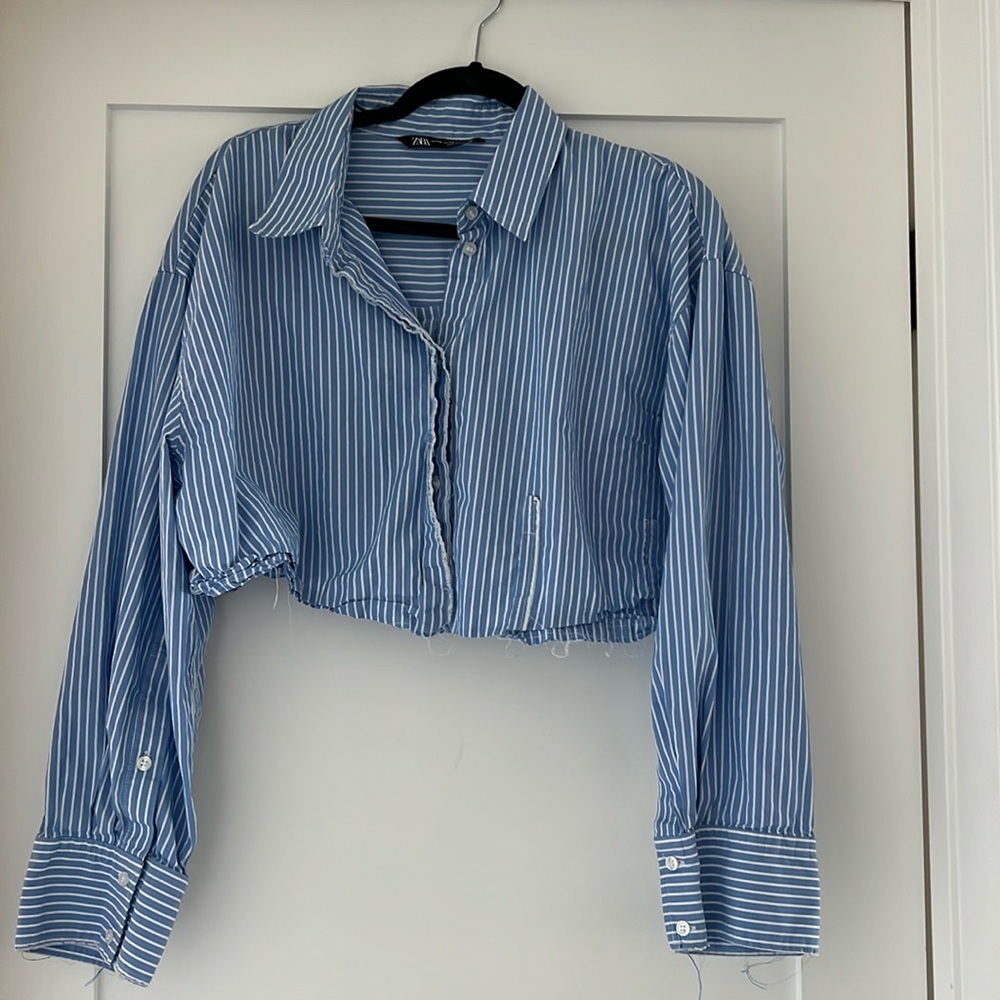 Zara Long Sleeve Cropped Shirt XXL